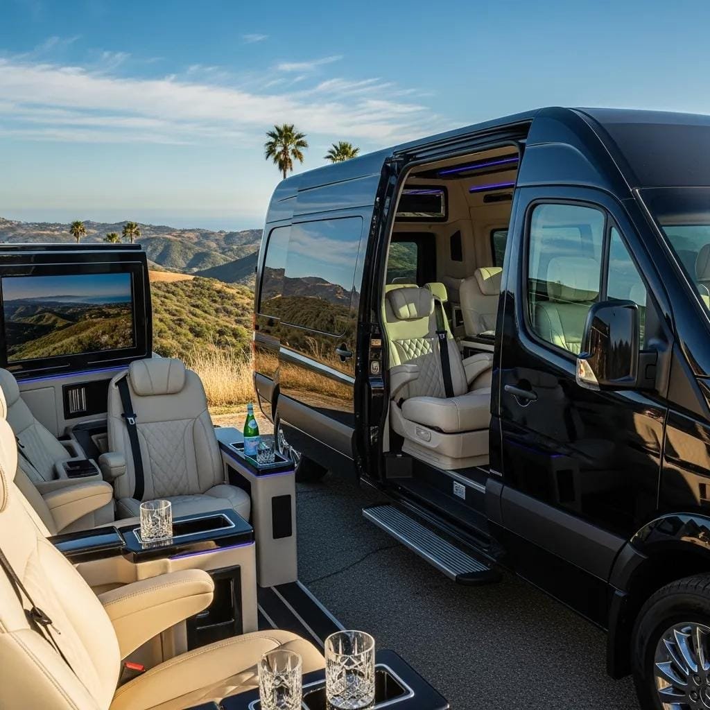 Luxurious executive van in Orange County highlighting comfort and group transportation benefits