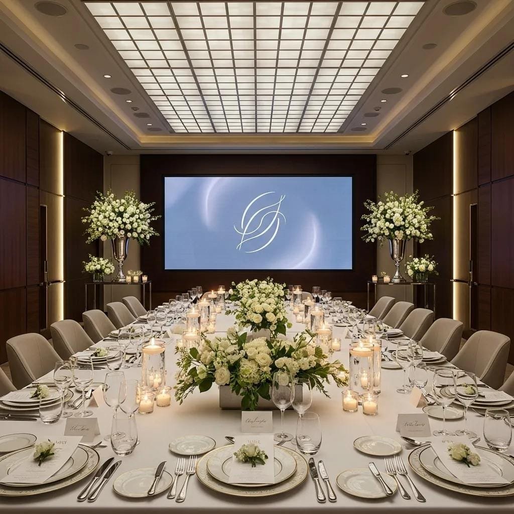 Refined interior with advanced audiovisual technology in a luxury event space