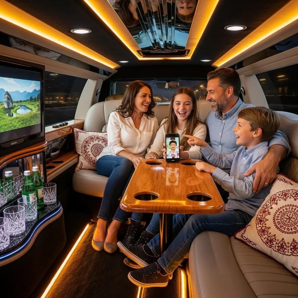 Family enjoying a chauffeured limo service