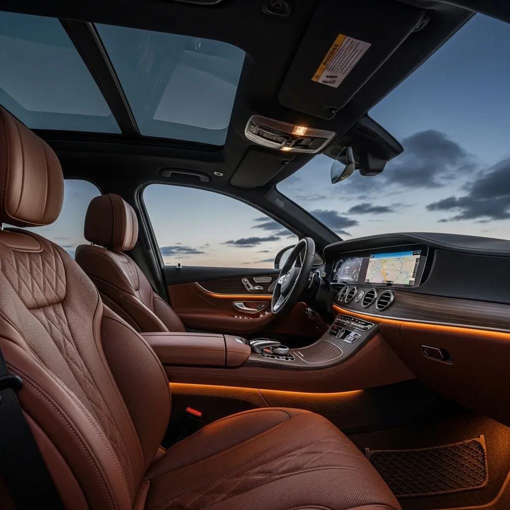 Luxury vehicle interior in Orange County showing spacious layout and upscale amenities