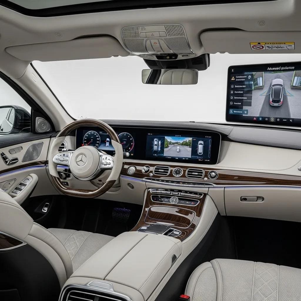 Luxurious premium car interior highlighting advanced safety features and comfort