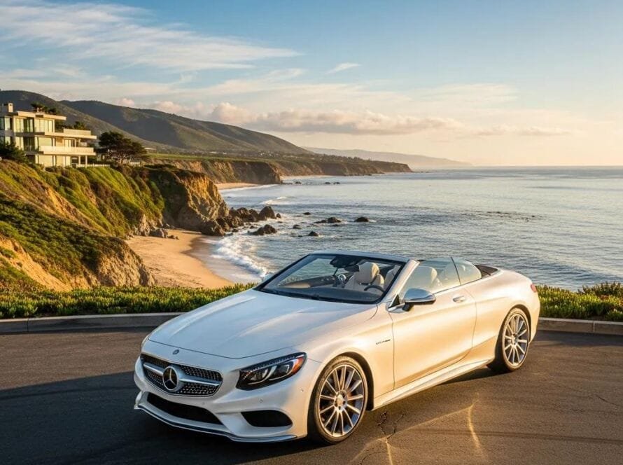 Premium vehicle on the Orange County coastline, suggesting exclusive, curated experiences