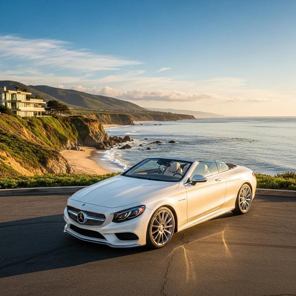 Premium vehicle on the Orange County coastline, suggesting exclusive, curated experiences