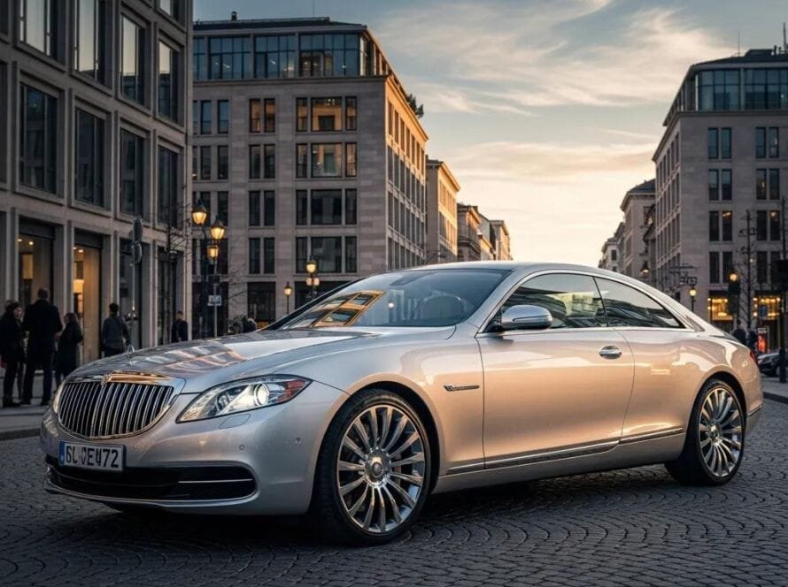 Luxury car parked in an elegant urban setting, representing premium transportation services