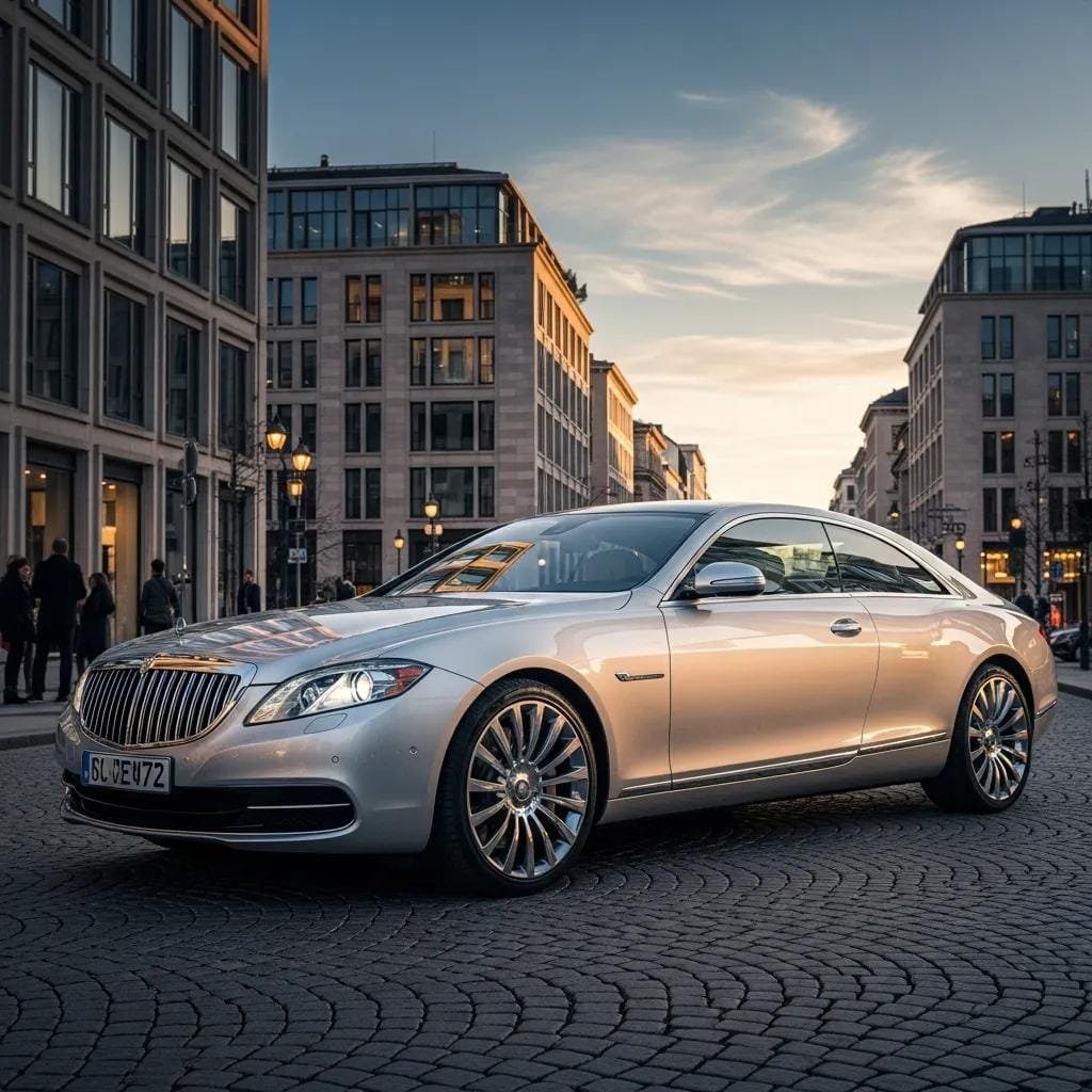 Luxury car parked in an elegant urban setting, representing premium transportation services