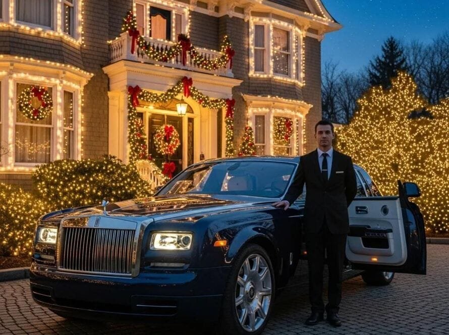 Luxury car service for holiday light tours in a festive setting