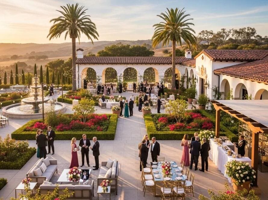 Luxury event venue in Orange County with elegant architecture and beautiful landscaping
