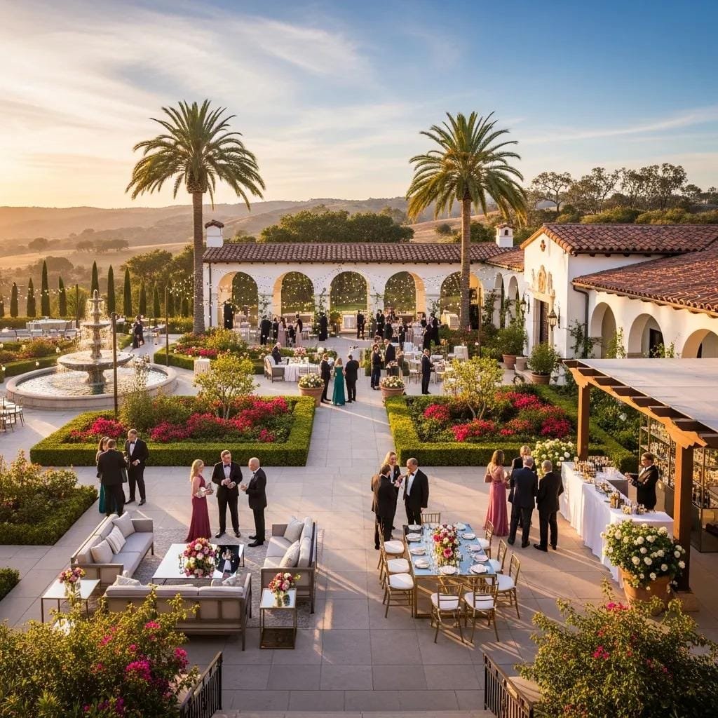Luxury event venue in Orange County with elegant architecture and beautiful landscaping
