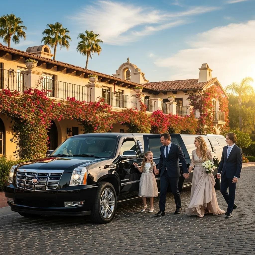 Luxury family transportation vehicle in Orange County with a family celebrating