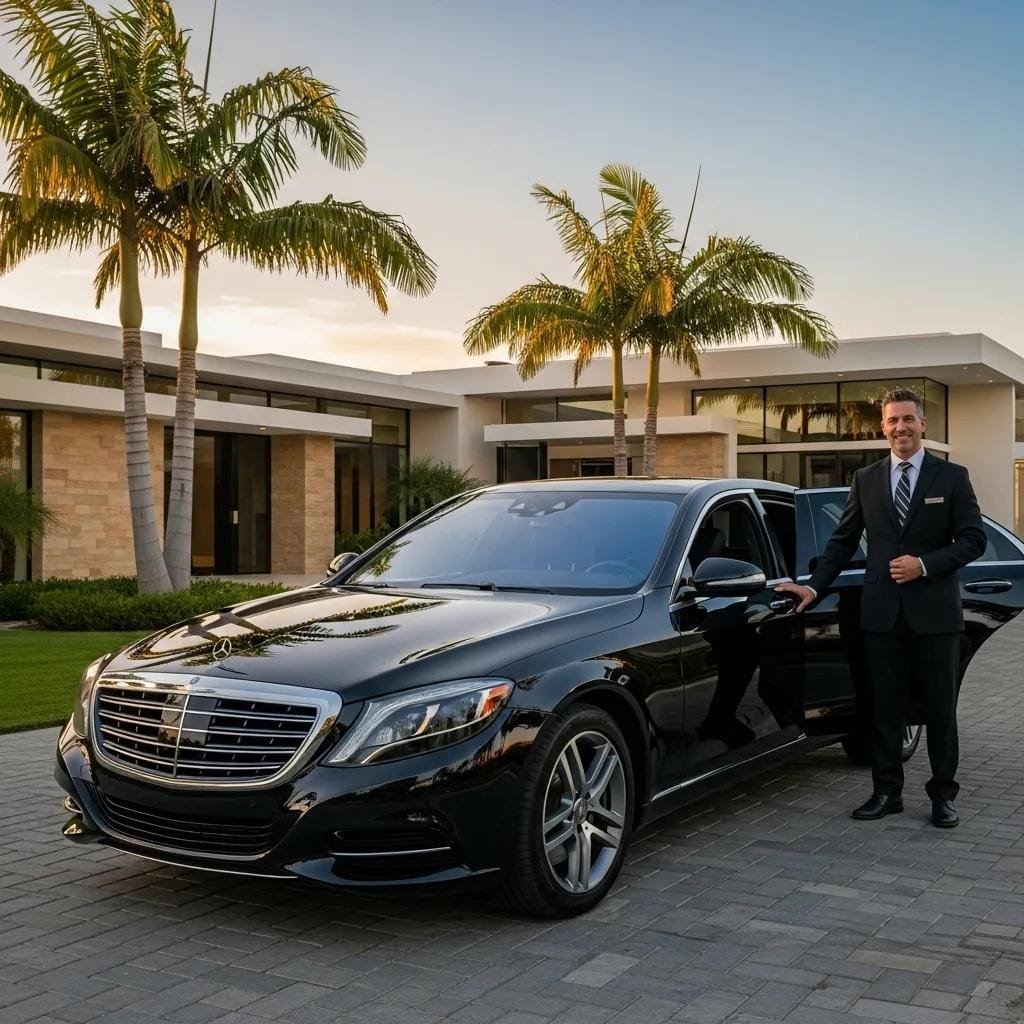 Luxury sedan for executive transportation in Orange County, emphasizing high-end real estate showings