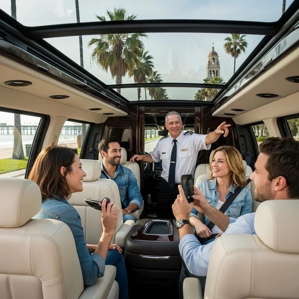 Guests enjoying a private city tour in a luxury SUV